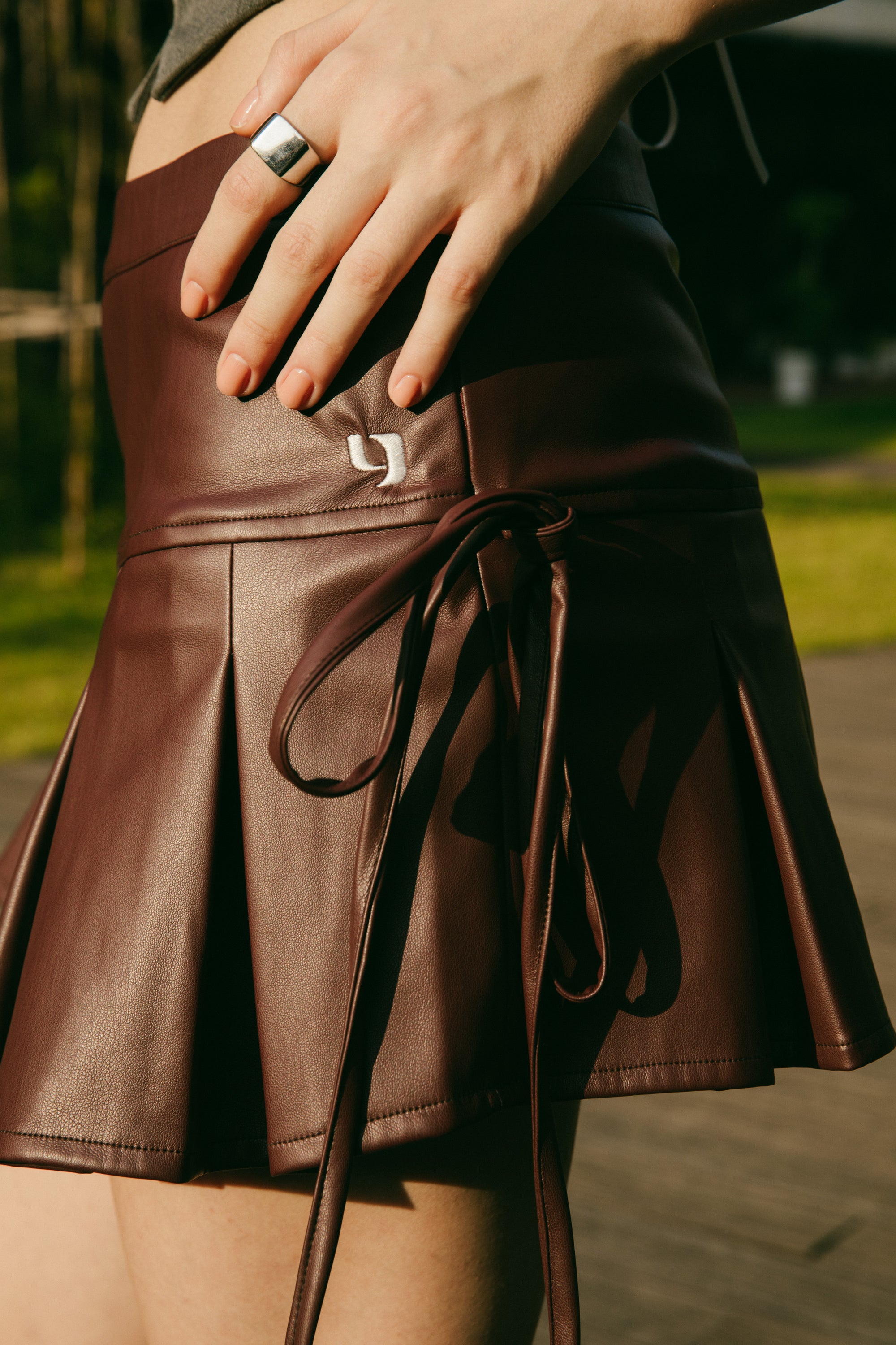 Lace-up Leather Mini Skirt