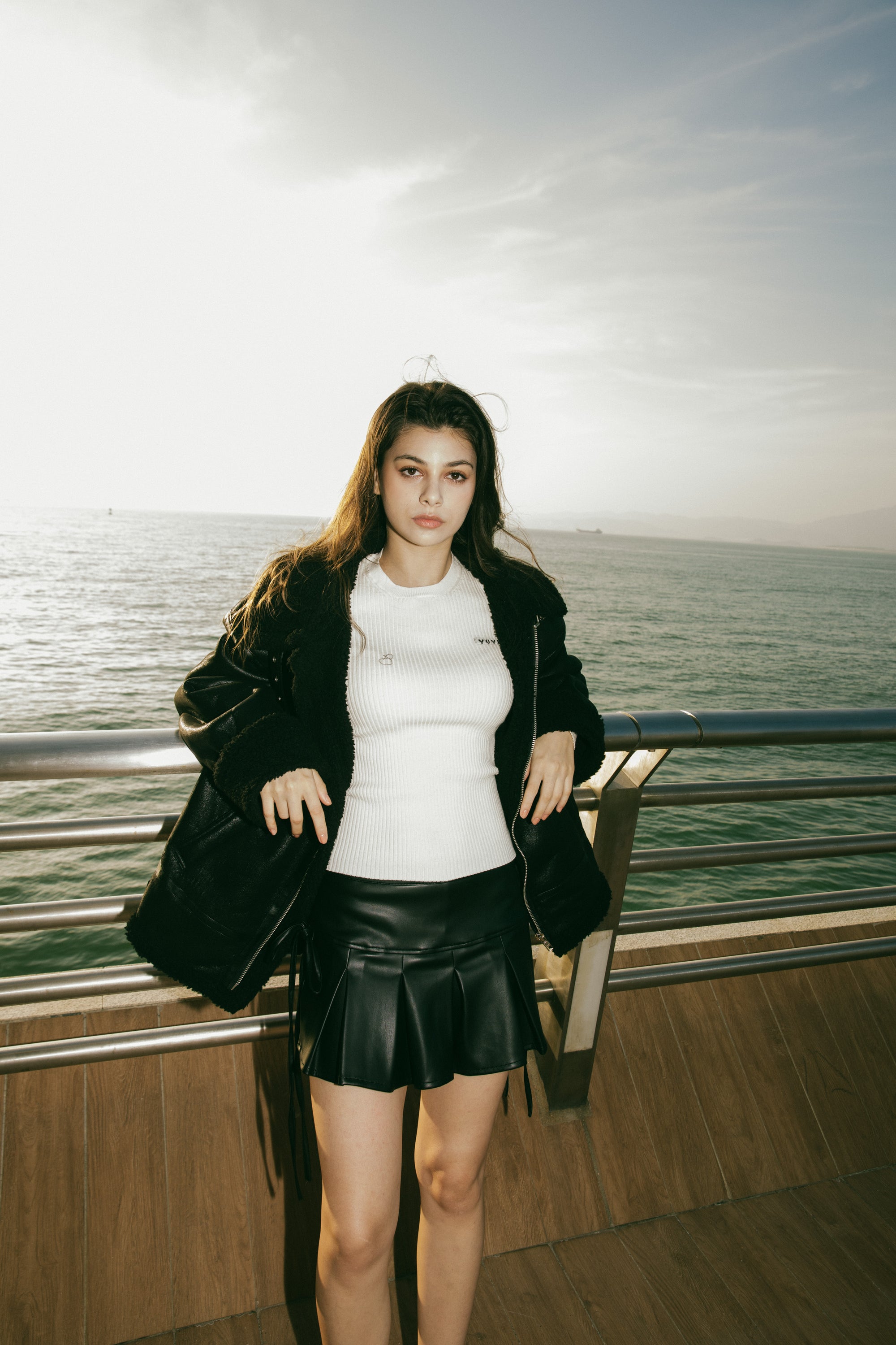 Lace-up Leather Mini Skirt