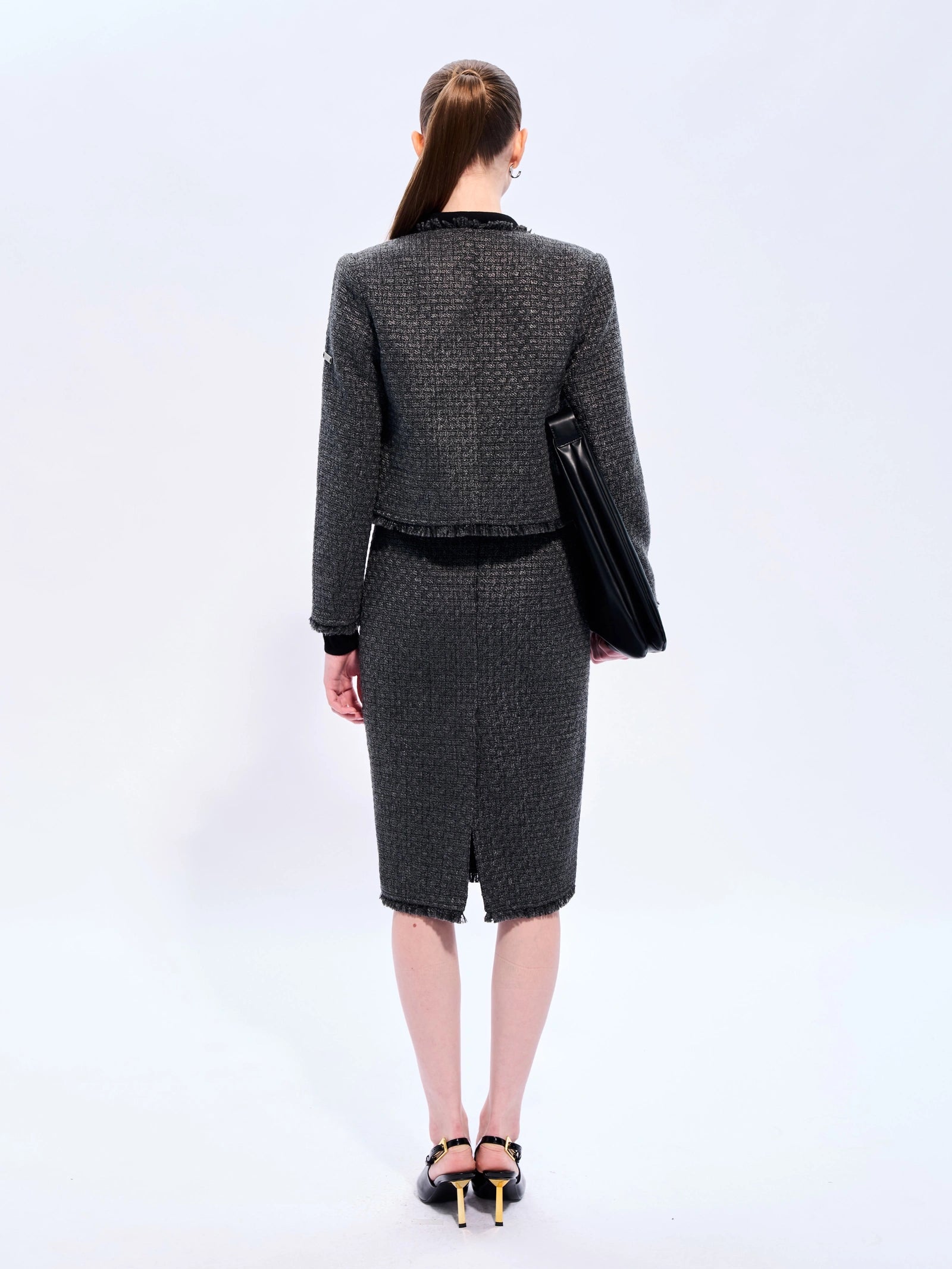 Grey Fringe Tweed Skirt