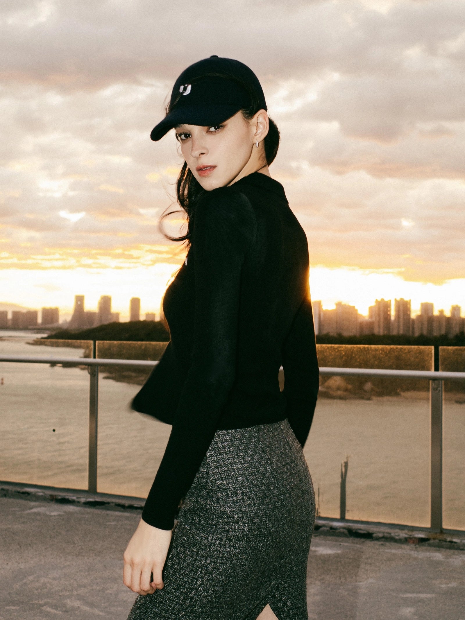 Grey Fringe Tweed Skirt