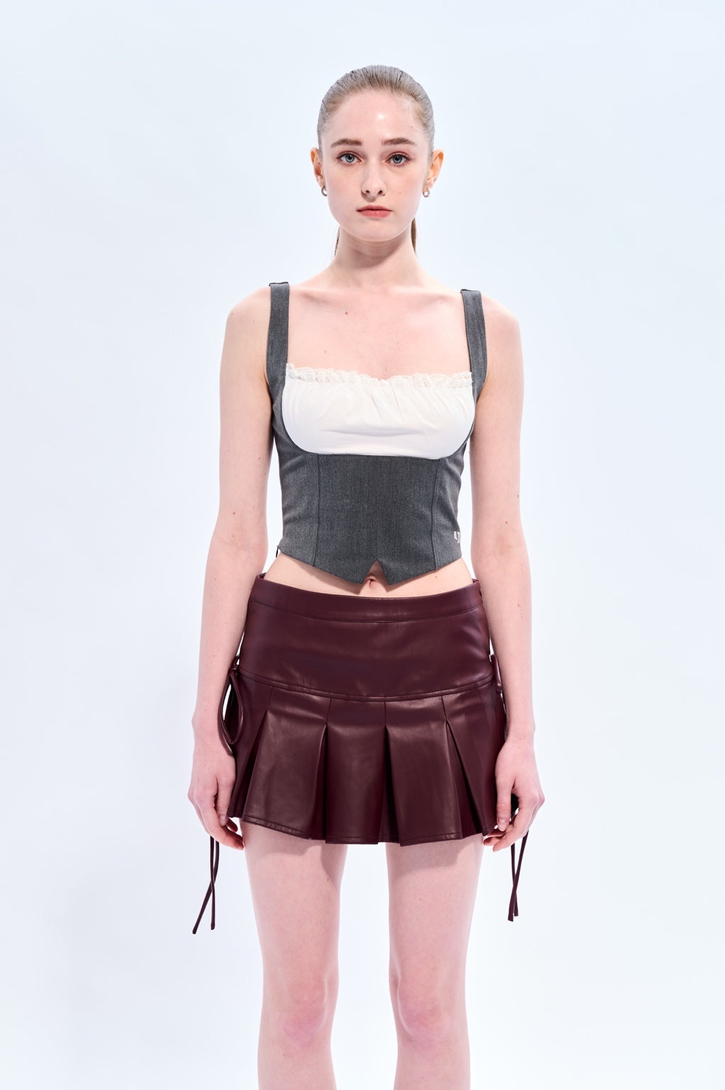 Lace-up Leather Mini Skirt