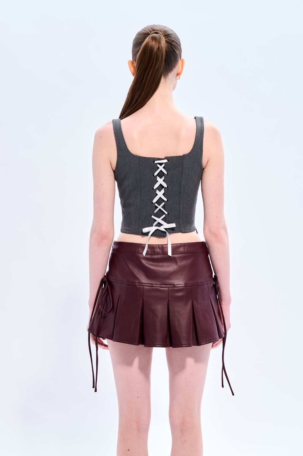 Lace-up Leather Mini Skirt