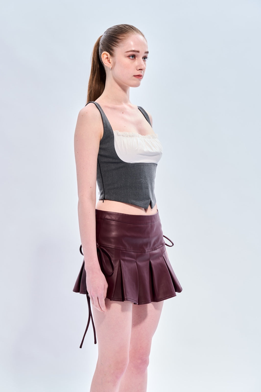 Lace-up Leather Mini Skirt