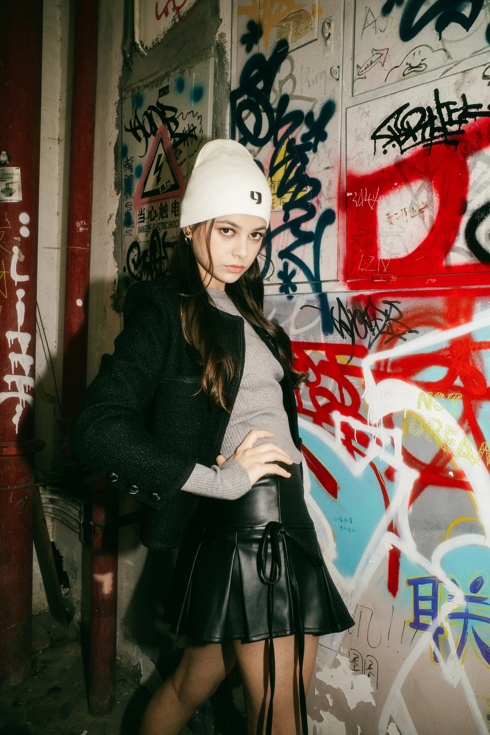 Lace-up Leather Mini Skirt