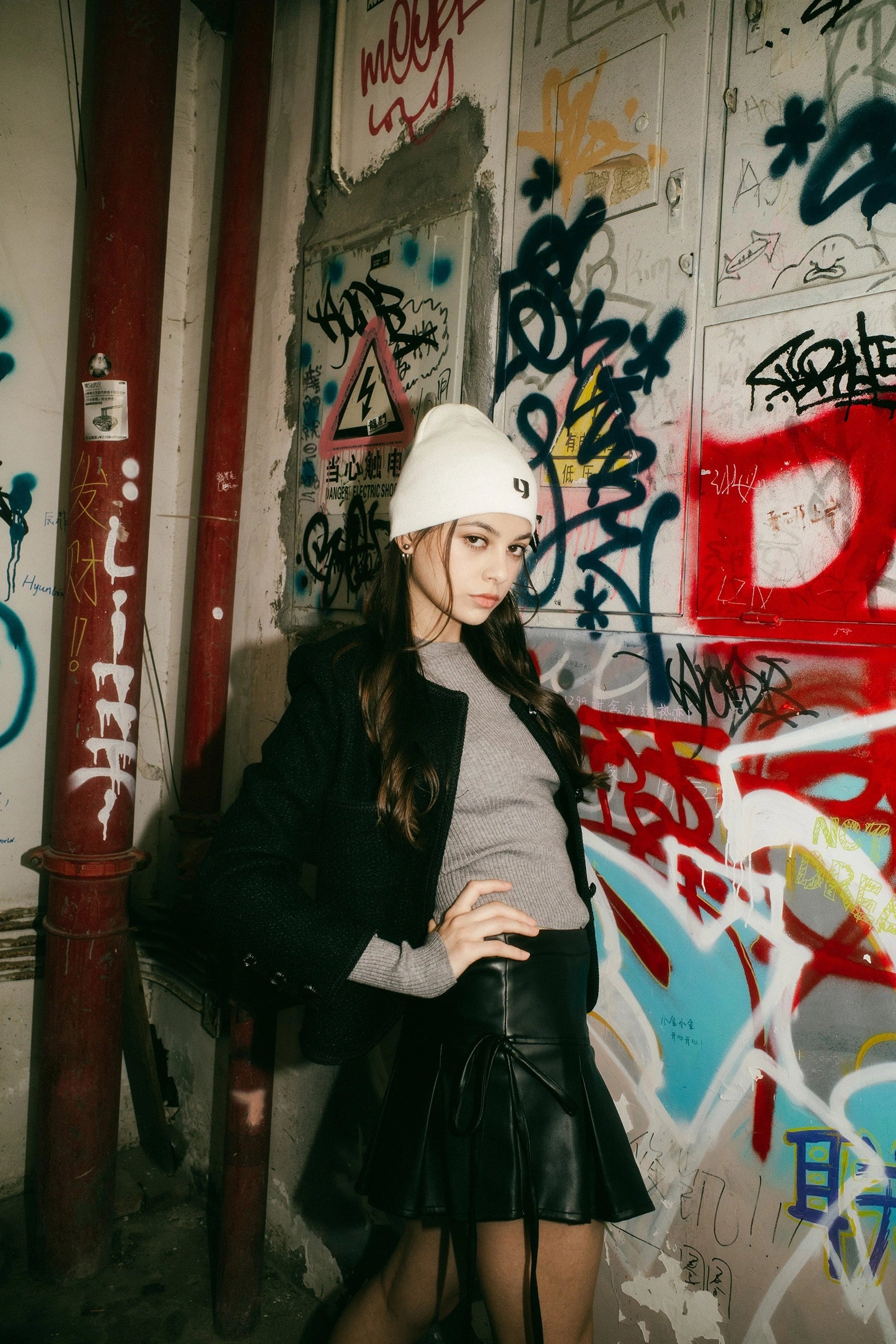 Lace-up Leather Mini Skirt