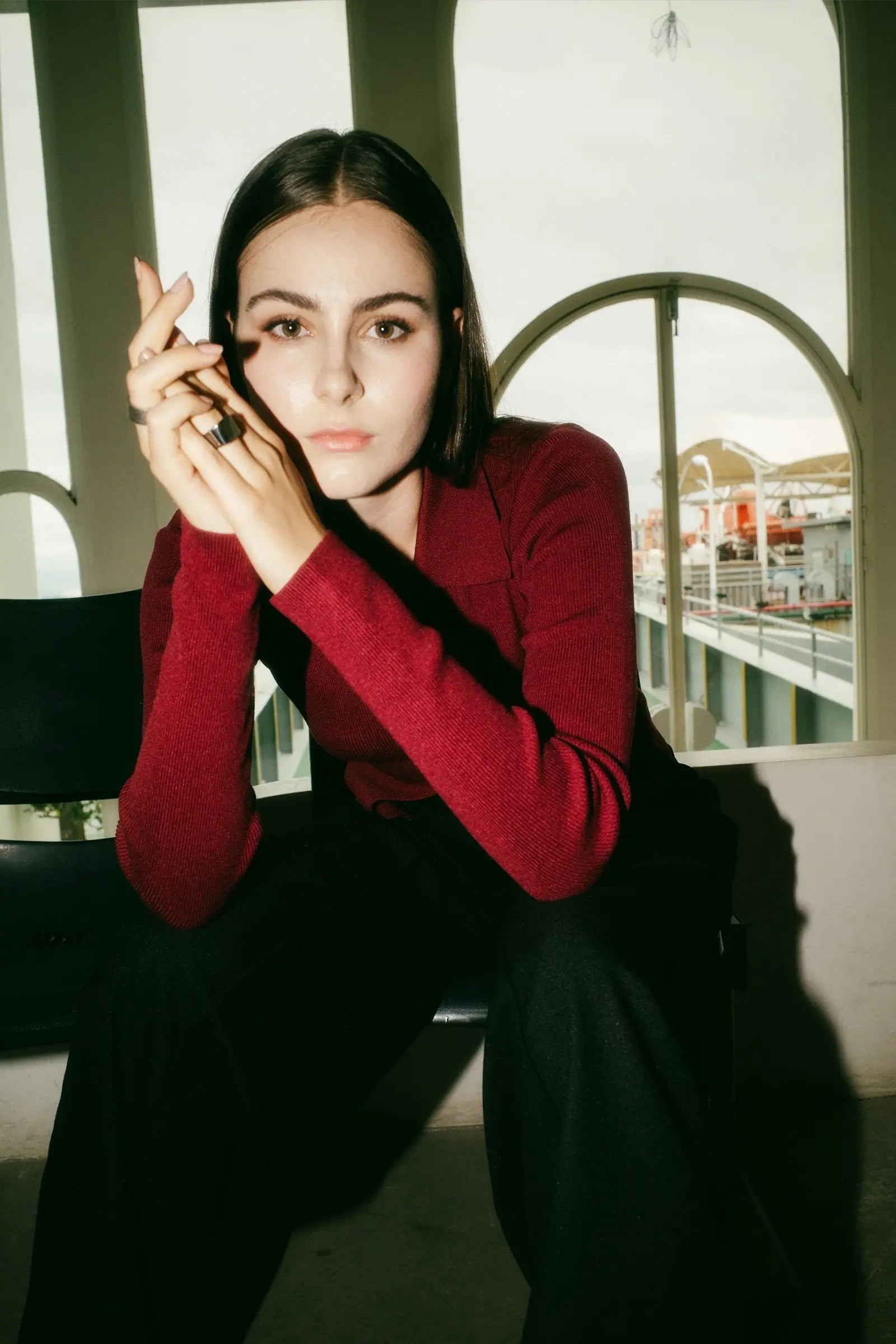 Inverted V-knit sweater