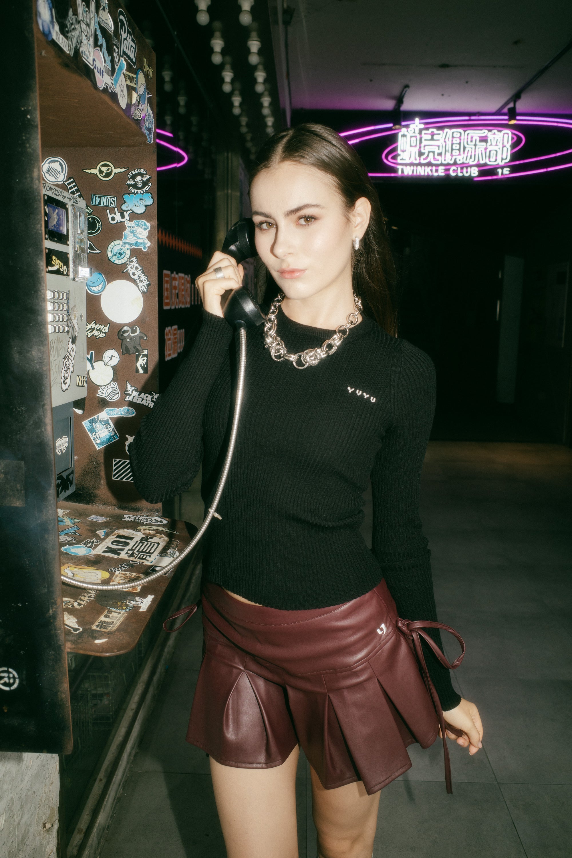 Lace-up Leather Mini Skirt